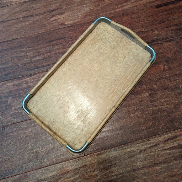 💘HOST PICK💘 VTG 50's MCM 4P Wooden W Metal Nesting Serving Trays - Picture 14 of 16